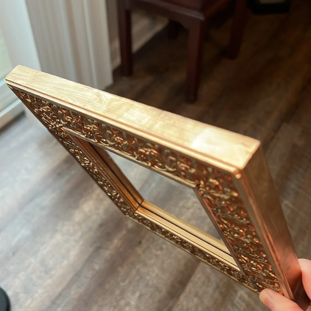 8x8” Vintage Hollywood Regency Ornate Gold Gilt Square Wall Mirror